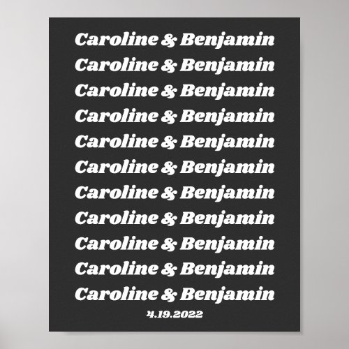 Minimalist Retro Text Black White Couple Names Poster