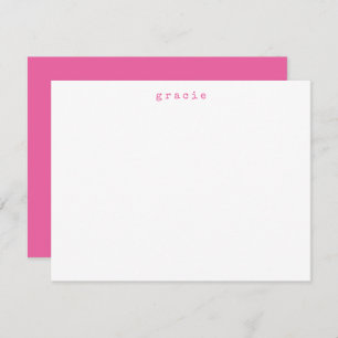 Minimalist Retro Typewriter Custom Hot Pink Name Note Card