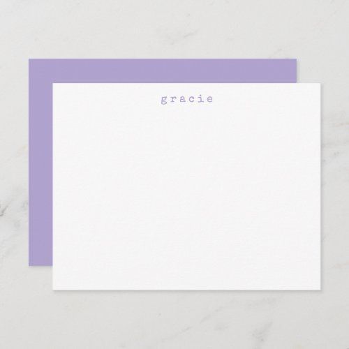 Minimalist Retro Typewriter Custom Name Lavender Note Card