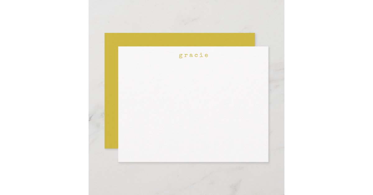 Minimalist Retro Typewriter Custom Name Yellow Note Card Zazzle