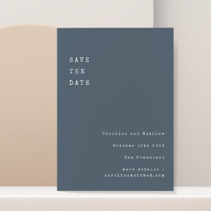 Minimalist Retro Typewriter Font Wedding Dark Blue Save The Date