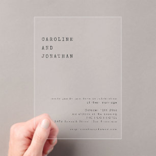 Minimalist Retro Typewriter Font Wedding Simple Acrylic Invitations