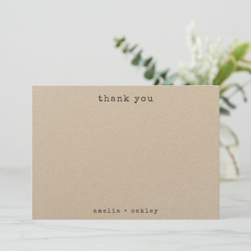 Minimalist Retro Typewriter Kraft Custom Wedding Thank You Card