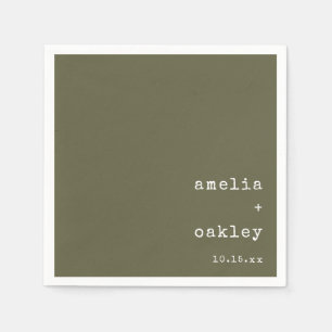 Minimalist Retro Typewriter Olive Custom Wedding  Napkins