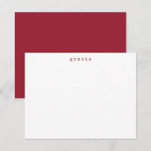 Minimalist Retro Typewriter Personalized Name Red Note Card