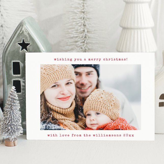 Minimalist Retro Typewriter Two Photo Christmas Holiday Card (Creator Uploaded)