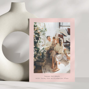 Minimalist Retro Typewriter Vertical Photo Pink  Holiday Card