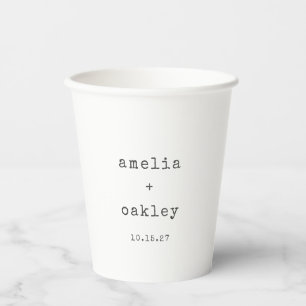 Minimalist Retro Typewriter White Custom Wedding  Paper Cups