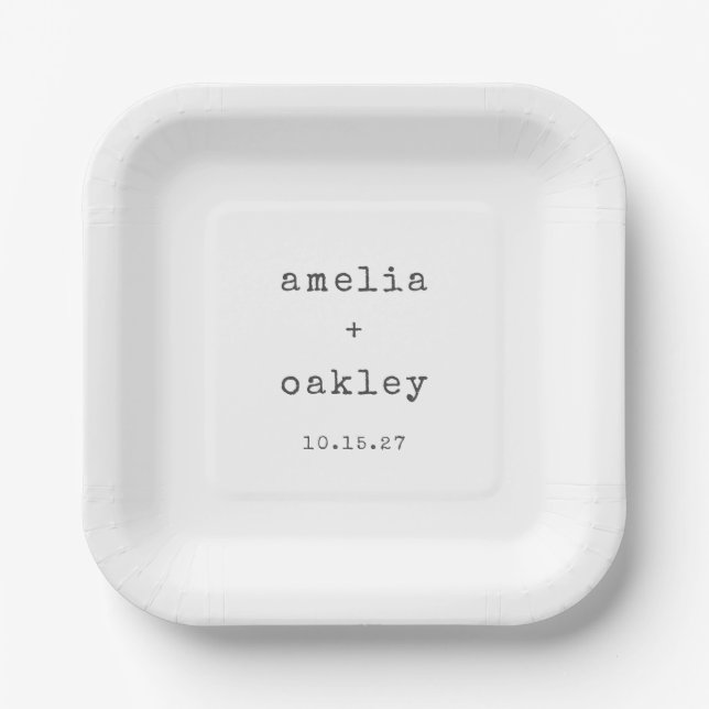 Minimalist Retro Typewriter White Custom Wedding  Paper Plates (Front)
