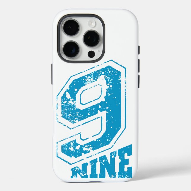 Minimalist Retro Typography Blue Number Nine Case-Mate iPhone Case (Back)