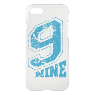 Minimalist Retro Typography Blue Number Nine iPhone SE/8/7 Case