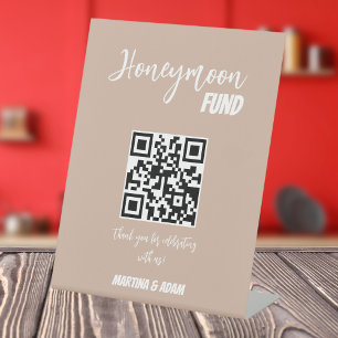 Minimalist Retro Wedding Honeymoon Fund QR Code Pedestal Sign