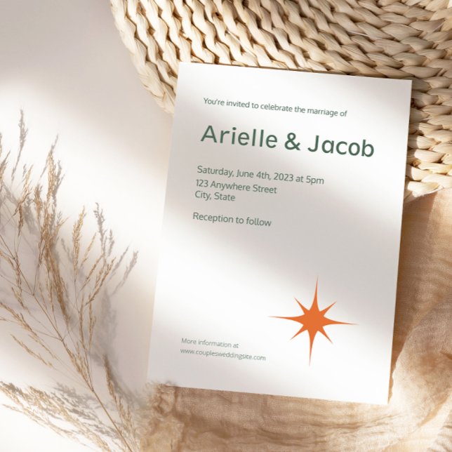 Minimalist Retro White & Green Script Wedding Invitation (Creator Uploaded)