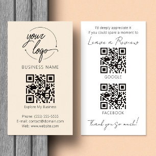 Minimalist Review Request with QR Code Chic Creamy Business Card