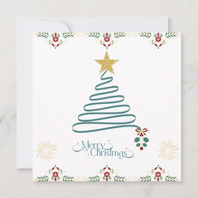 Minimalist Ribbon Tree Christmas Card  (Front)