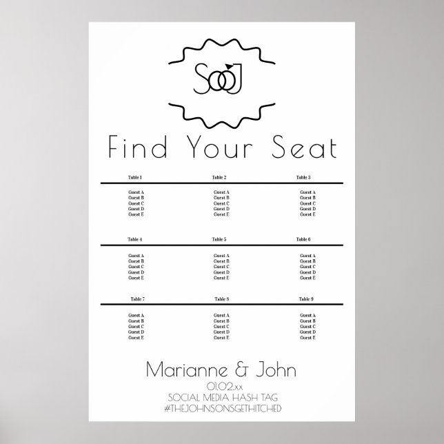 Minimalist Ring Logo Wedding Seating Chart (Front)