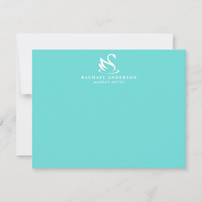Minimalist Robins Egg Blue White Swan Logo Note Card (Front)