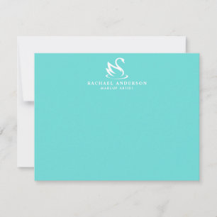 Minimalist Robins Egg Blue White Swan Logo Note Card