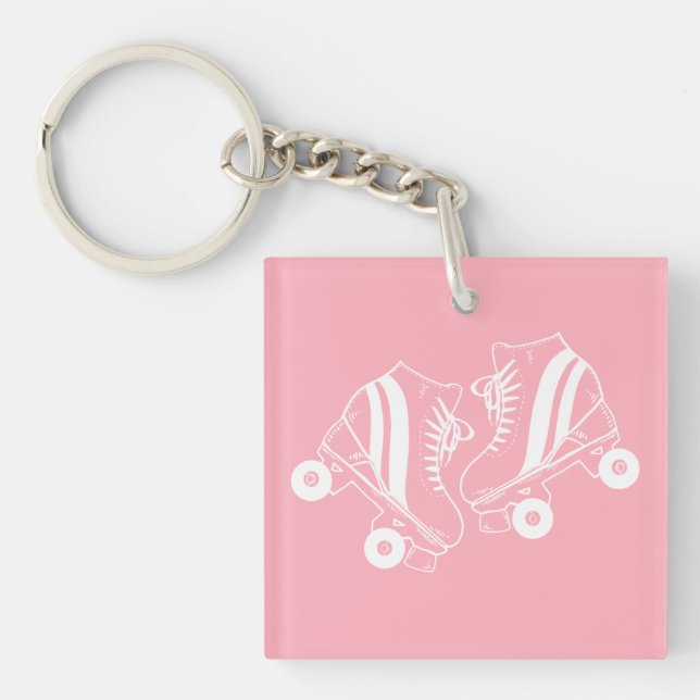 Minimalist Roller Skates Derby Skating Pink   Keychain (Front)