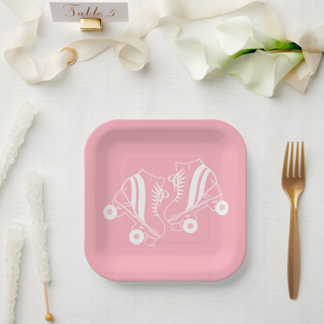Minimalist Roller Skates Derby Skating Pink    Paper Plates (Wedding)