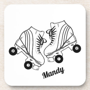Minimalist Roller Skates Drawing Custom Name Beverage Coaster
