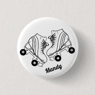 Minimalist Roller Skates Drawing Custom Name Button