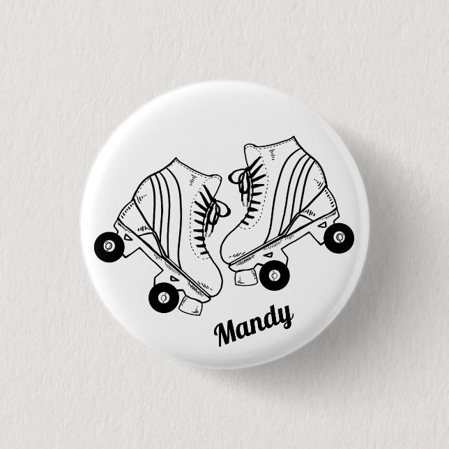 Minimalist Roller Skates Drawing Custom Name Button (Front)