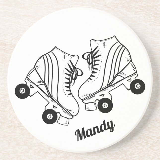 Minimalist Roller Skates Drawing Custom Name   Coaster (Front)