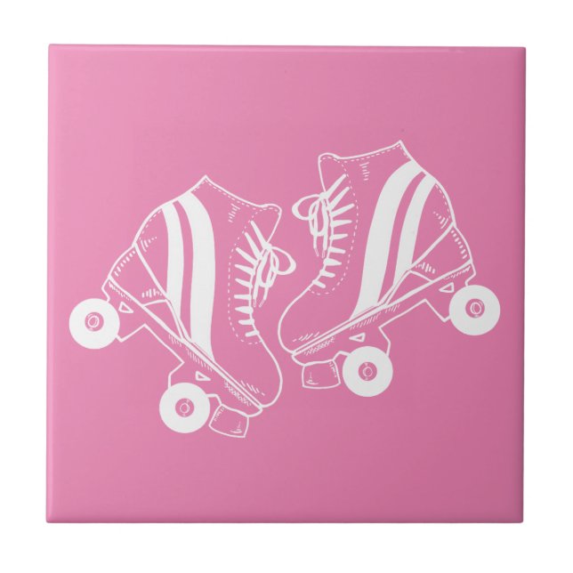 Minimalist Roller Skates Roller Skating Pink  Ceramic Tile (Front)