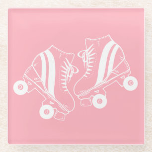 Minimalist Roller Skates Roller Skating Pink Glass Coaster