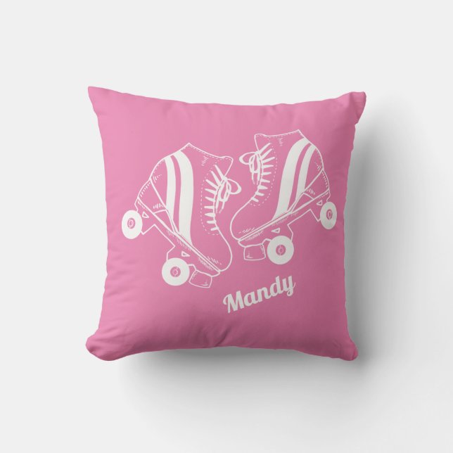 Minimalist Roller Skates Roller Skating Pink Throw Pillow (Front)
