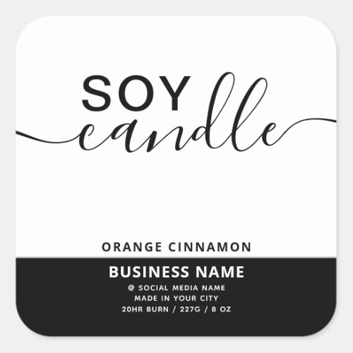 Minimalist romantic black white script soy candle  square sticker