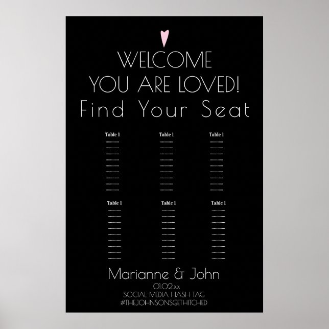 Minimalist Romantic Heart Wedding Seating Chart (Front)