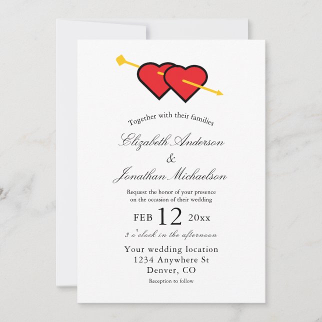 Minimalist Romantic Hearts Wedding Invitation (Front)