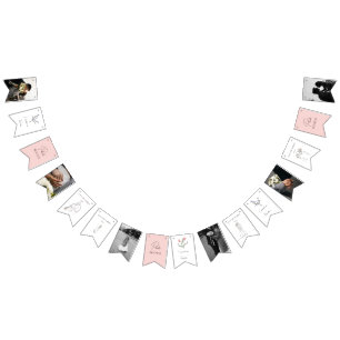 Minimalist Romantic Line Art Flowers Photo Booth Bunting Flags