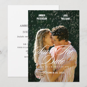 Minimalist Romantic rainy wedding photo  Save The Date