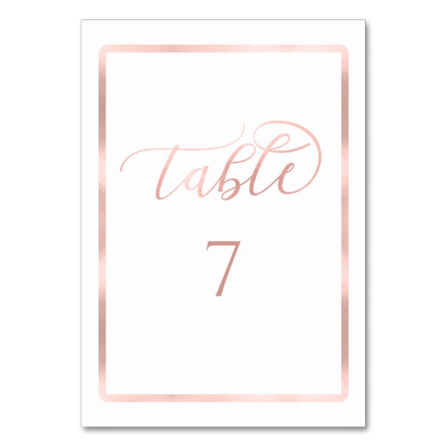 Minimalist romantic rose gold frame calligraphy table number (Front)