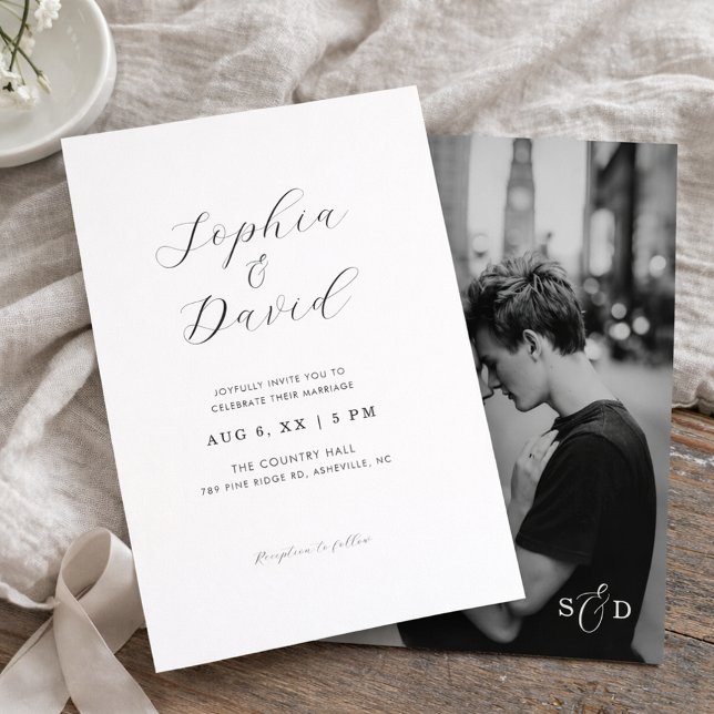 Minimalist Romantic Script Chic Photo Wedding Invitation (Creator Uploaded)
