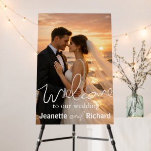 Minimalist Romantic Sunset Beach Wedding Sign