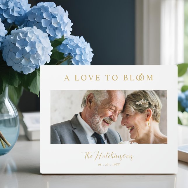 Minimalist Romantic Wedding Anniversary Faux Gold Plaque (Minimalist Romantic Wedding Anniversary in Faux Gold Photo Plaques for Welcome Guests or Decoration.)