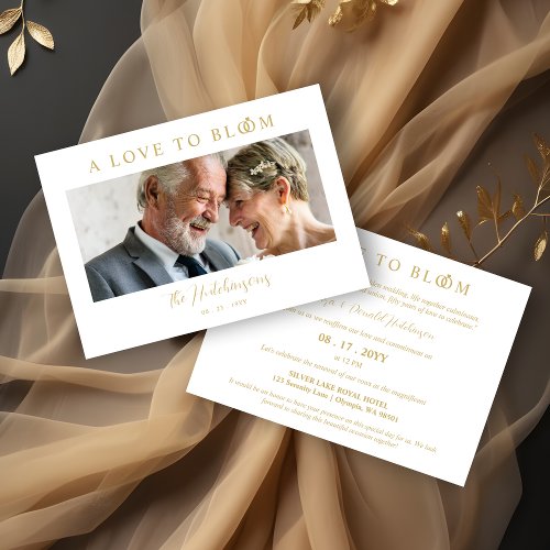 Minimalist Romantic Wedding Photo Anniversary Gold Invitation