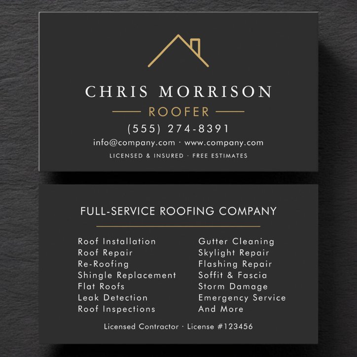 Minimalist Roofer Black Gold Modern Business Card