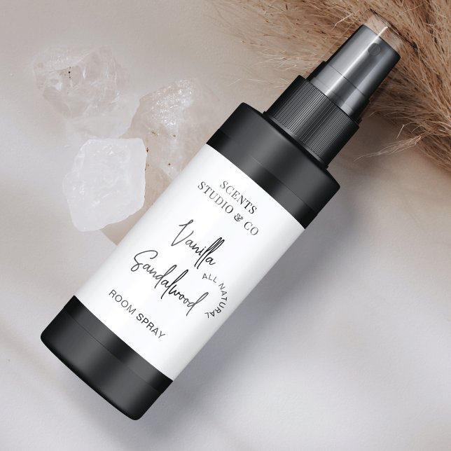 Minimalist Room or Linen Spray Bottle Wrapper Label (Stylish fully editable bottle label design, great for any type of product.)