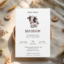 Minimalist Rose Beige Invitation Cow Birthday