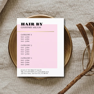 Minimalist Rose Faux Gold Line Hairstylist Menu Flyer