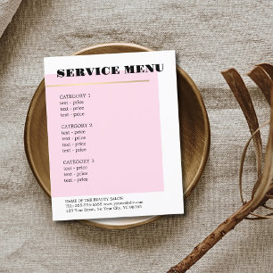 Minimalist Rose Faux Gold Line Service Menu Flyer