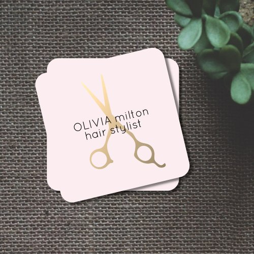 Minimalist Rose  Faux Gold Scissors Hair Stylist Square Business Card