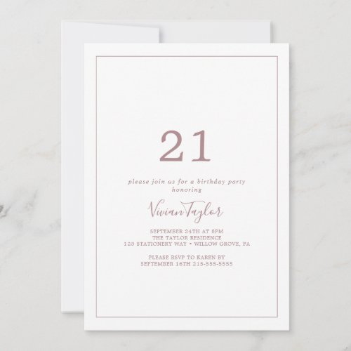 Minimalist Rose Gold 21st Birthday Party Invitation