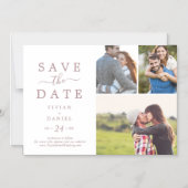 Minimalist Rose Gold 3 Photo Collage Save the Date Magnetic Invitation (Front)