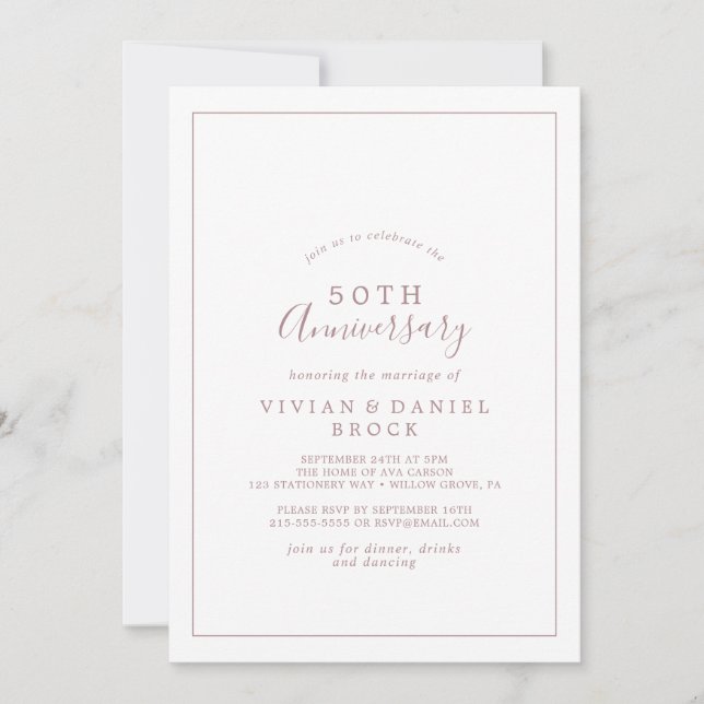 Minimalist Rose Gold 50th Wedding Anniversary Invitation (Front)